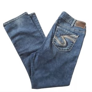 Silver Womens Berkley Jeans S18 L32 Tapered Leg Medium Wash Blue Embroidered